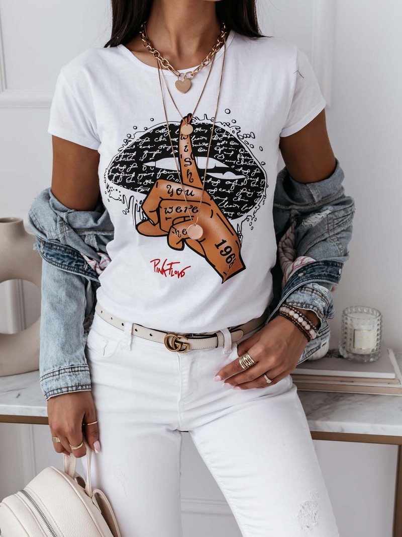 Round Neck Short Sleeve Print T-shirt - T-shirts - INS | Online Fashion Free Shipping Clothing, Dresses, Tops, Shoes - 08/07/2021 - 10-20 - color-white