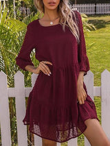 Round Neck Stitching Lace Three-quarter Sleeve Pleated Dress - Midi Dresses - INS | Online Fashion Free Shipping Clothing, Dresses, Tops, Shoes - 22/03/2021 - AMZ - Black