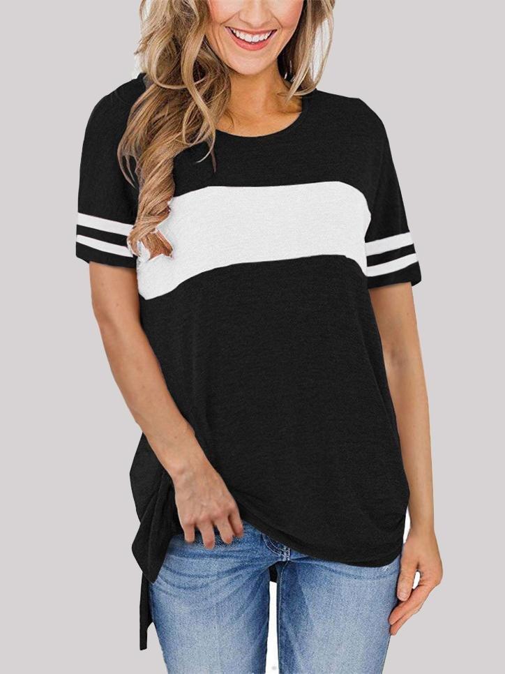 Round Neck Stitching Split Hem T-shirt - T-Shirt - INS | Online Fashion Free Shipping Clothing, Dresses, Tops, Shoes - 02/06/2021 - Color_Black - Color_Blue