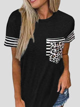 Round Neck Striped Sleeve Double Pocket T-shirt - T-shirts - INS | Online Fashion Free Shipping Clothing, Dresses, Tops, Shoes - 10-20 - 22/06/2021 - color-black