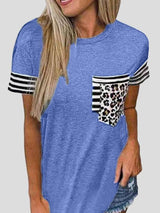 Round Neck Striped Sleeve Double Pocket T-shirt - T-shirts - INS | Online Fashion Free Shipping Clothing, Dresses, Tops, Shoes - 10-20 - 22/06/2021 - color-black