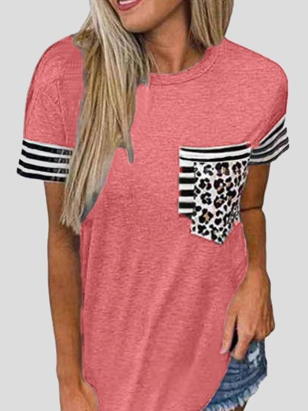 Round Neck Striped Sleeve Double Pocket T-shirt - T-shirts - INS | Online Fashion Free Shipping Clothing, Dresses, Tops, Shoes - 10-20 - 22/06/2021 - color-black