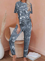 Round Neck Tie Dye Pants Suit - INS | Online Fashion Free Shipping Clothing, Dresses, Tops, Shoes