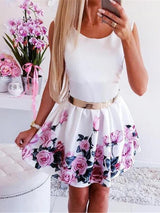 Round Neck Waist Rose Print Dress - Mini Dresses - INS | Online Fashion Free Shipping Clothing, Dresses, Tops, Shoes - 03/07/2021 - 20-30 - color-black