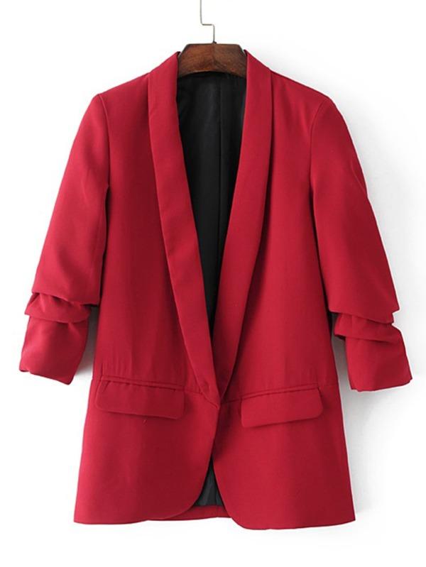 Ruched Sleeve Shawl Collar Tailored Blazer - INS | Online Fashion Free Shipping Clothing, Dresses, Tops, Shoes