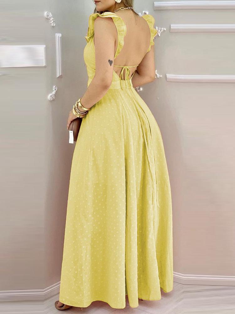 Ruffle Hem Open Back Slit Maxi Dress - Maxi Dresses - INS | Online Fashion Free Shipping Clothing, Dresses, Tops, Shoes - 29/04/2021 - Color_White.Color_Yellow - DRE210429086