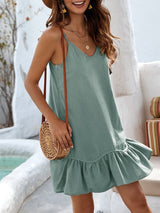 Ruffle Hem Sundress Solid Cami Dress - Mini Dresses - INS | Online Fashion Free Shipping Clothing, Dresses, Tops, Shoes - 15/04/2021 - Color_Green - Color_Mint Green