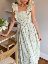 Ruffle Sleeve Pleated Shoulder Strap Maxi Dress - Maxi Dresses - INS | Online Fashion Free Shipping Clothing, Dresses, Tops, Shoes - 20/04/2021 - Category_Maxi Dresses - chiffon-dress