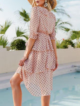 Ruffle Trim Puff Sleeve Layered Hem Polka Dot Dress - Dresses - INS | Online Fashion Free Shipping Clothing, Dresses, Tops, Shoes - 02/05/2021 - Color_Pink - Daily