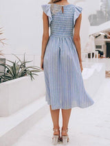 Ruffle Trim Shirred Striped Dress - Dresses - INS | Online Fashion Free Shipping Clothing, Dresses, Tops, Shoes - Casual Dresses - Daily - Date Night