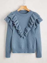 Ruffle Trim Solid Sweater - INS | Online Fashion Free Shipping Clothing, Dresses, Tops, Shoes