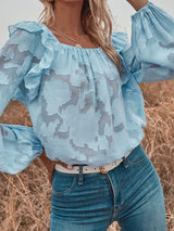 Ruffled Hollow Lace Round Neck Long Sleeve Blouses - Blouses - INS | Online Fashion Free Shipping Clothing, Dresses, Tops, Shoes - 17/06/2021 - 30-40 - Category_Blouses