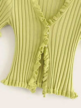 Ruffled Ribbed Cropped Cardigan - INS | Online Fashion Free Shipping Clothing, Dresses, Tops, Shoes