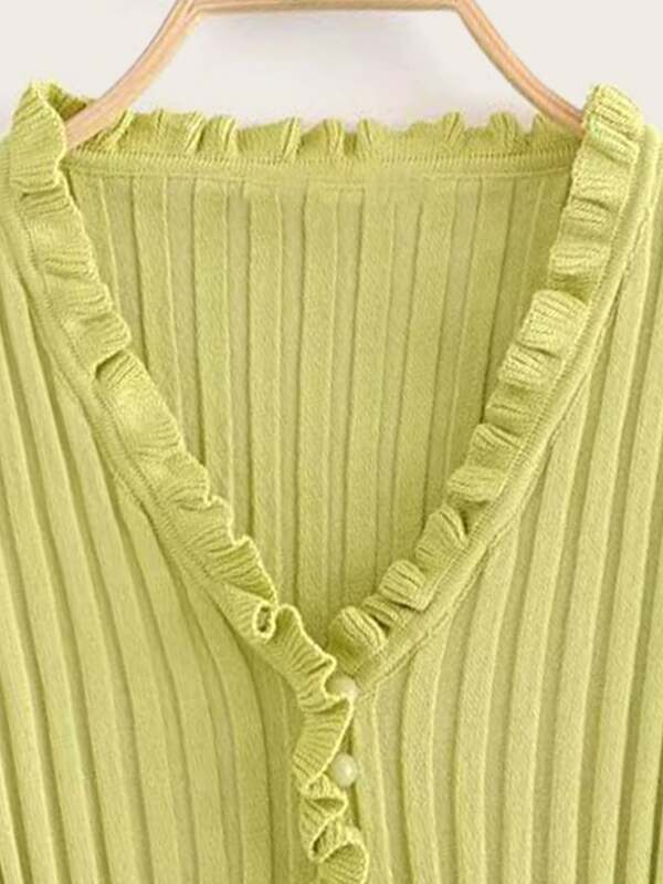 Ruffled Ribbed Cropped Cardigan - INS | Online Fashion Free Shipping Clothing, Dresses, Tops, Shoes