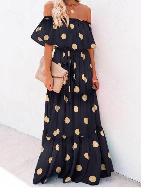 Ruffled Tube Up Big Swing Dress - Maxi Dresses - INS | Online Fashion Free Shipping Clothing, Dresses, Tops, Shoes - 26/07/2021 - 30-40 - color-black