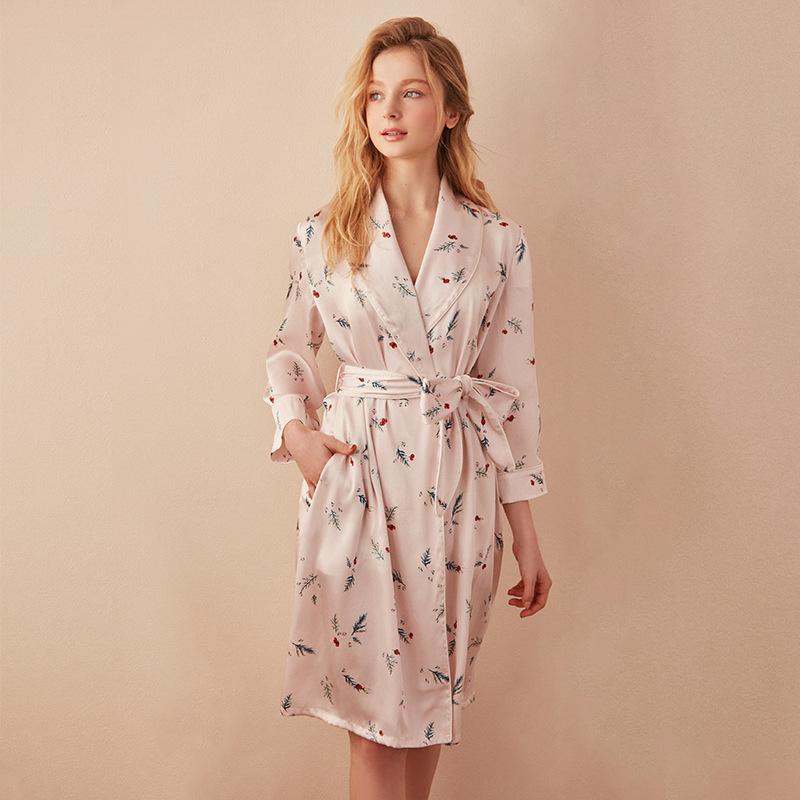 Satin Floral Print Long Dressing Gown - Robes - INS | Online Fashion Free Shipping Clothing, Dresses, Tops, Shoes - 04/03/2021 - Color_Pink - L