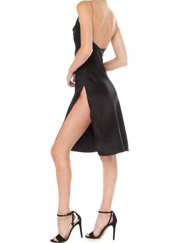 Satin Halter Strap High Split Slim Midi Dress - Midi Dresses - INS | Online Fashion Free Shipping Clothing, Dresses, Tops, Shoes - 21/04/2021 - Catagory_Midi Dresses - Color_Black