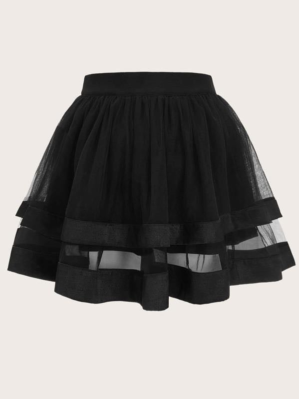 Satin Trim Layered Organza Skirt - INS | Online Fashion Free Shipping Clothing, Dresses, Tops, Shoes