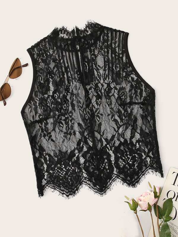 Scallop Hem Sheer Lace Top - INS | Online Fashion Free Shipping Clothing, Dresses, Tops, Shoes