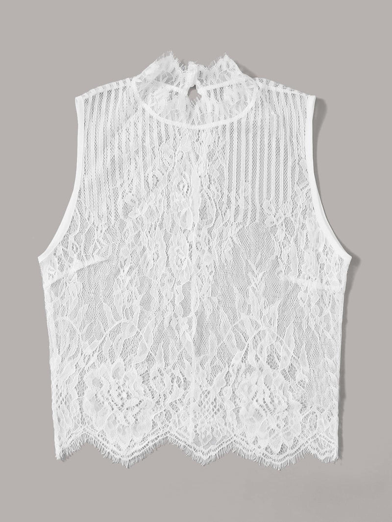 Scallop Hem Sheer Lace Top - INS | Online Fashion Free Shipping Clothing, Dresses, Tops, Shoes