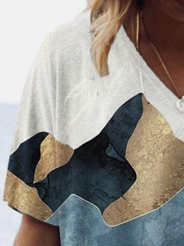 Scenery Print Short-sleeve V-neck T-shirt - T-shirts - INS | Online Fashion Free Shipping Clothing, Dresses, Tops, Shoes - 08/06/2021 - Color_Blue - Color_Brown