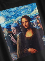 Selfie Mona Lisa Graphic Short Sleeve Tee - INS | Online Fashion Free Shipping Clothing, Dresses, Tops, Shoes