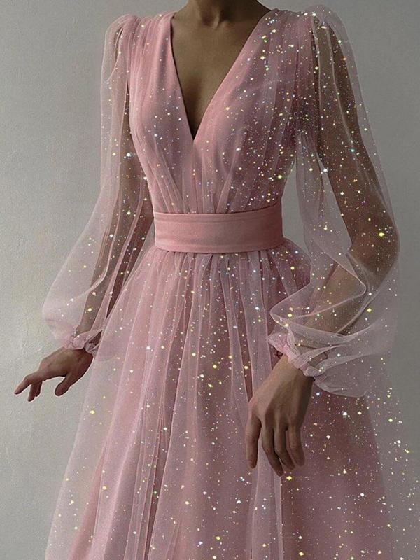 Sequined Mesh V-Neck Tuxedo Dress - Midi Dresses - INS | Online Fashion Free Shipping Clothing, Dresses, Tops, Shoes - 17/06/2021 - 40-50 - Category_Midi Dresses