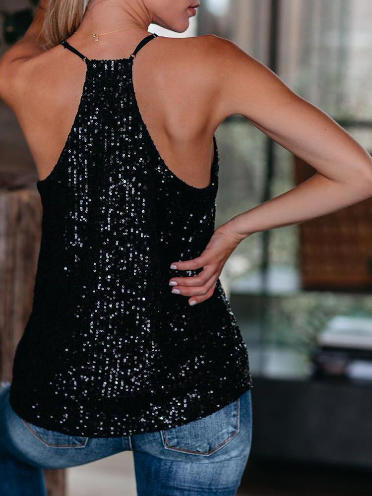 Sequins Spaghetti Straps Sleeveless Tank Tops - Tank Tops - INS | Online Fashion Free Shipping Clothing, Dresses, Tops, Shoes - 18/05/2021 - Color_Black - Color_Gray