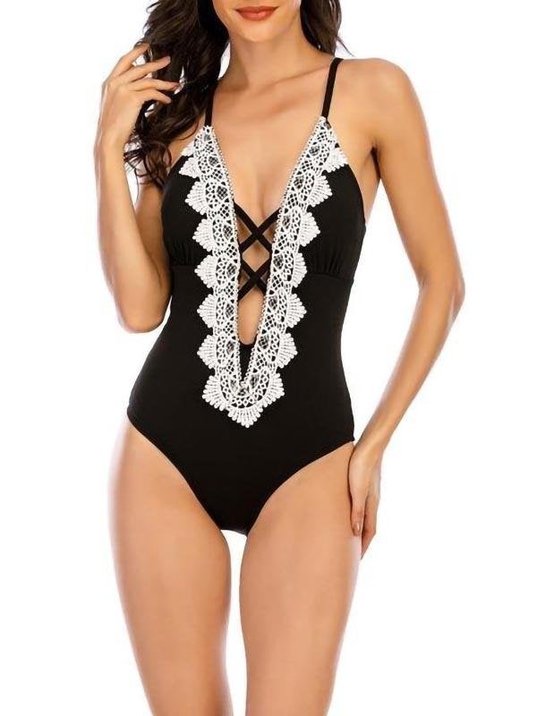 Sexy Backless Lace One-Piece Swimsuit - Bikinis - INS | Online Fashion Free Shipping Clothing, Dresses, Tops, Shoes - 16/03/2021 - Beach - Bikini