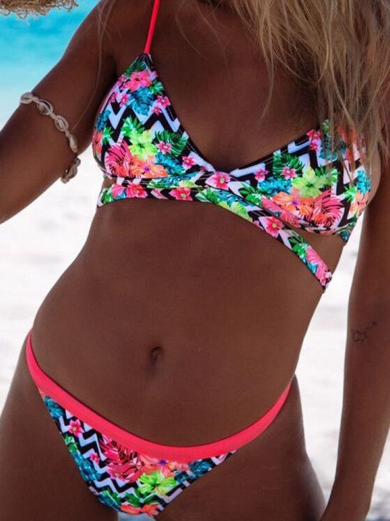 Sexy Floral Print Split Bikini Suit - Bikinis - INS | Online Fashion Free Shipping Clothing, Dresses, Tops, Shoes - 16/03/2021 - Beach - Bikini