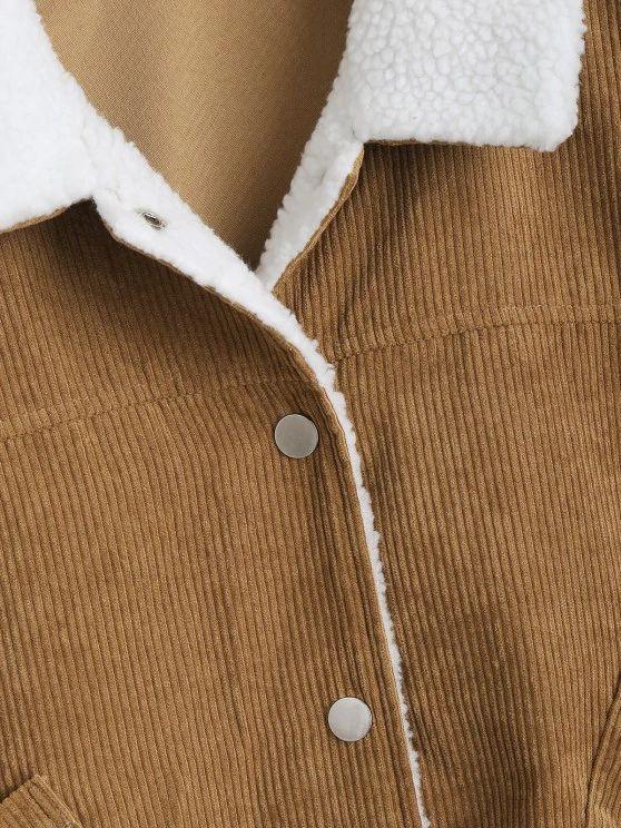 Shearling Lined O Ring Corduroy Jacket - INS | Online Fashion Free Shipping Clothing, Dresses, Tops, Shoes