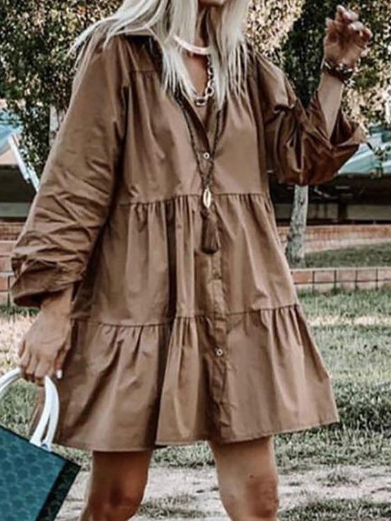 Shirt Collar Long Sleeve Button Mini Dress - Mini Dresses - INS | Online Fashion Free Shipping Clothing, Dresses, Tops, Shoes - 19/07/2021 - 20-30 - Category_Mini Dresses