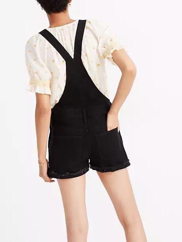 Short Overalls in Washed Black - Jumpsuits & Rompers - INS | Online Fashion Free Shipping Clothing, Dresses, Tops, Shoes - 02//03/2021 - 5XL - Black