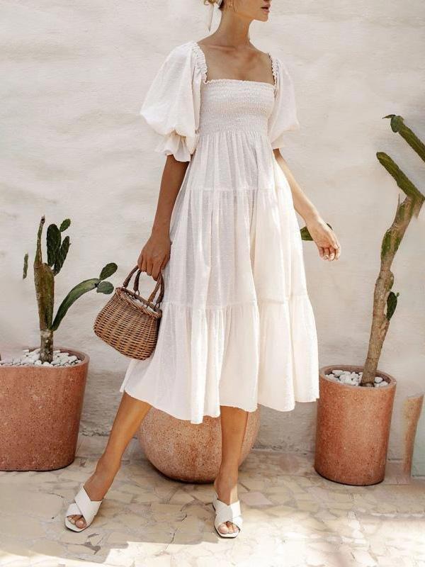 Short Sleeve High Waist Slim Jacquard Dress - Midi Dresses - INS | Online Fashion Free Shipping Clothing, Dresses, Tops, Shoes - 19/07/2021 - 40-50 - Category_Midi Dresses