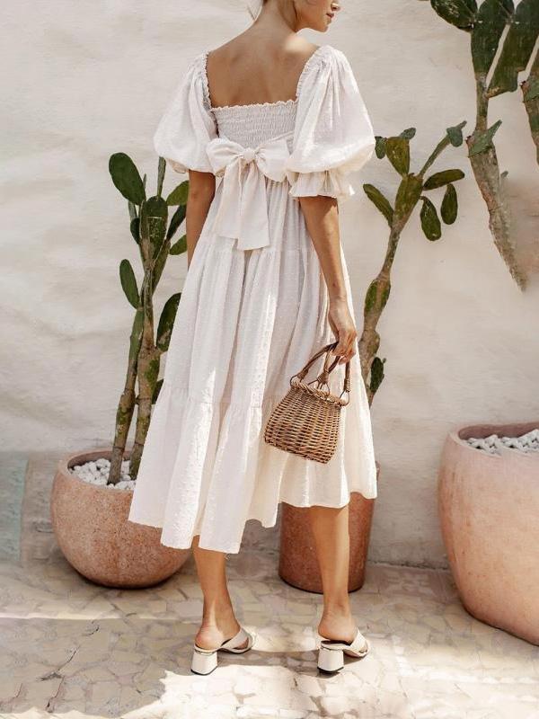 Short Sleeve High Waist Slim Jacquard Dress - Midi Dresses - INS | Online Fashion Free Shipping Clothing, Dresses, Tops, Shoes - 19/07/2021 - 40-50 - Category_Midi Dresses