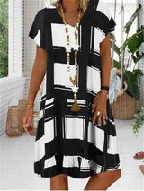 Short Sleeve Plaid Print Loose Dress - Mini Dresses - INS | Online Fashion Free Shipping Clothing, Dresses, Tops, Shoes - 05/07/2021 - 10-20 - color-black