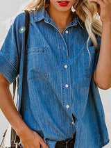 Short Sleeve Pocket Straight Denim Blouses - Blouses - INS | Online Fashion Free Shipping Clothing, Dresses, Tops, Shoes - 15/07/2021 - 20-30 - BLO2107161197
