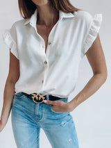 Short Sleeve Ruffled Single-Breasted Blouses - Blouses - INS | Online Fashion Free Shipping Clothing, Dresses, Tops, Shoes - 14/07/2021 - 20-30 - BLO2107141190