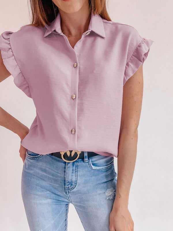 Short Sleeve Ruffled Single-Breasted Blouses - Blouses - INS | Online Fashion Free Shipping Clothing, Dresses, Tops, Shoes - 14/07/2021 - 20-30 - BLO2107141190