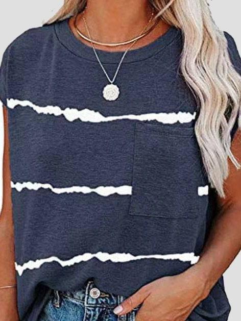 Short Sleeve Striped Printed Pocket Casual Round Neck T-shirt - T-Shirts - INS | Online Fashion Free Shipping Clothing, Dresses, Tops, Shoes - 02/06/2021 - Category_T-Shirts - Color_Black