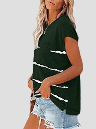 Short Sleeve Striped Printed Pocket Casual Round Neck T-shirt - T-Shirts - INS | Online Fashion Free Shipping Clothing, Dresses, Tops, Shoes - 02/06/2021 - Category_T-Shirts - Color_Black