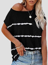 Short Sleeve Striped Printed Pocket Casual Round Neck T-shirt - T-Shirts - INS | Online Fashion Free Shipping Clothing, Dresses, Tops, Shoes - 02/06/2021 - Category_T-Shirts - Color_Black