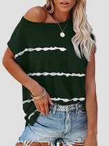 Short Sleeve Striped Printed Pocket Casual Round Neck T-shirt - T-Shirts - INS | Online Fashion Free Shipping Clothing, Dresses, Tops, Shoes - 02/06/2021 - Category_T-Shirts - Color_Black