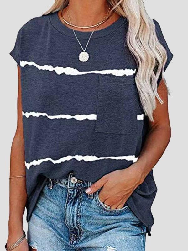 Short Sleeve Striped Printed Pocket Casual Round Neck T-shirt - T-Shirts - INS | Online Fashion Free Shipping Clothing, Dresses, Tops, Shoes - 02/06/2021 - Category_T-Shirts - Color_Black