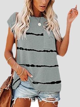 Short Sleeve Striped Printed Pocket Casual Round Neck T-shirt - T-Shirts - INS | Online Fashion Free Shipping Clothing, Dresses, Tops, Shoes - 02/06/2021 - Category_T-Shirts - Color_Black