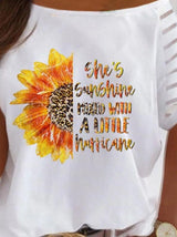 Short Sleeve Sunflower Letter Print Loose T-shirt - T-Shirts - INS | Online Fashion Free Shipping Clothing, Dresses, Tops, Shoes - 05/06/2021 - Category_T-Shirts - Color_White