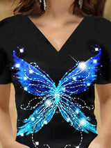 Short-sleeved Butterfly Elf V-neck T-shirt - T-shirts - INS | Online Fashion Free Shipping Clothing, Dresses, Tops, Shoes - 08/07/2021 - 10-20 - color-black