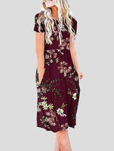 Short-sleeved Floral Print Mid-waist Midi Dress - Midi Dresses - INS | Online Fashion Free Shipping Clothing, Dresses, Tops, Shoes - 19/07/2021 - 20-30 - color-black