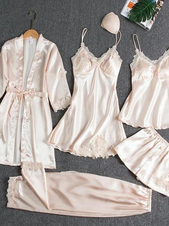 Silk 5 Piece Pajama Set - Pajamas - INS | Online Fashion Free Shipping Clothing, Dresses, Tops, Shoes - 2XL - Autumn - Blue
