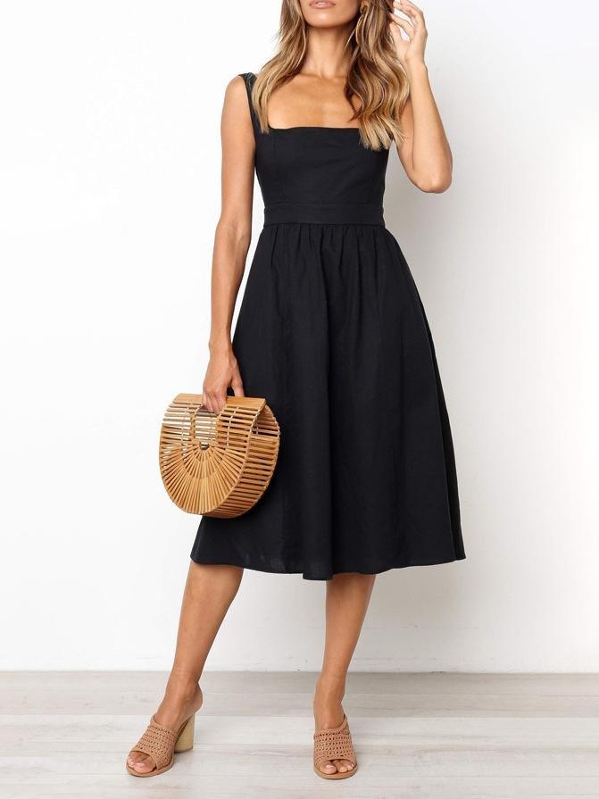 Simple Suspender Square Neck Backless Dress - Midi Dresses - INS | Online Fashion Free Shipping Clothing, Dresses, Tops, Shoes - 13/07/2021 - 20-30 - color-black